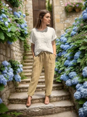 Pantalon Lin Bohème Tee-shirt Lin Mahé